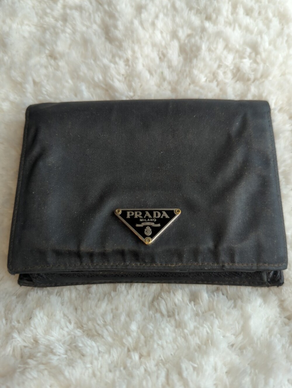 PRADA Authentic Black Nylon And Leather Triangular Logo Wallet Mens Or Women's